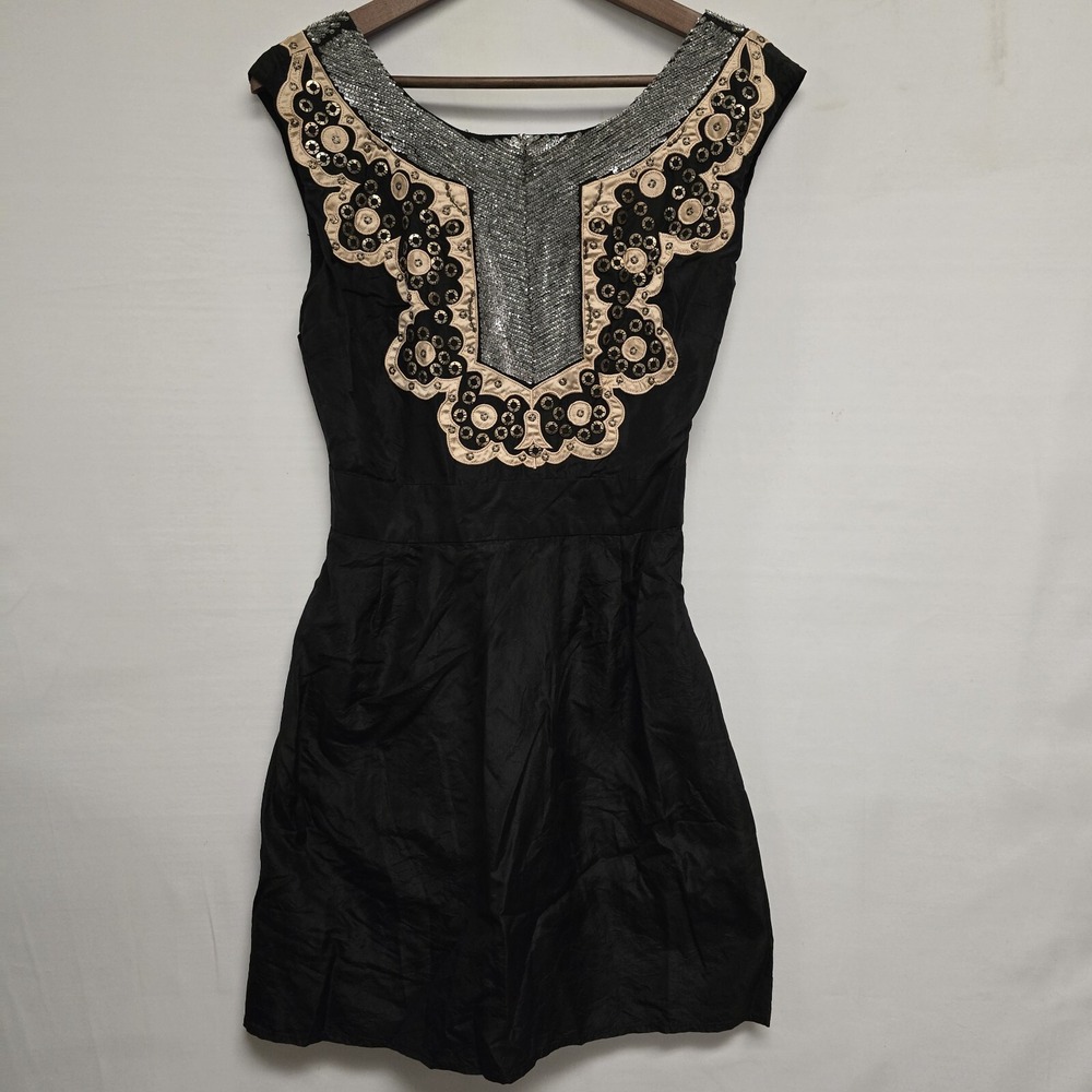 French Connection Dress Paillette Sequin Capped Sleeve Boat Neck Dress Taffeta 4